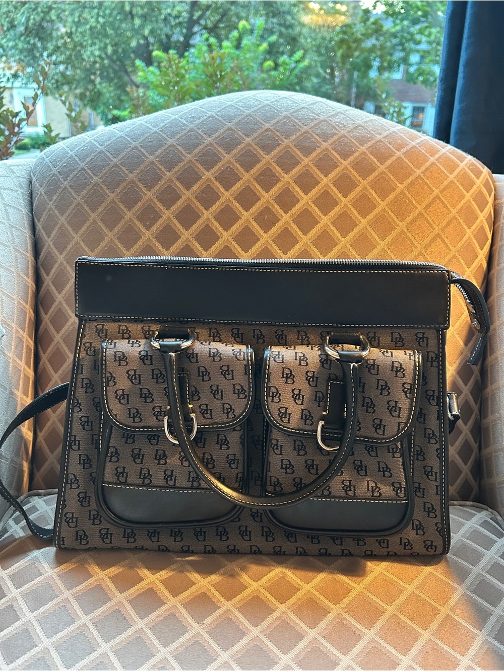 Dooney & Bourke Black Logo Canvas and Leather Top Handle Bag